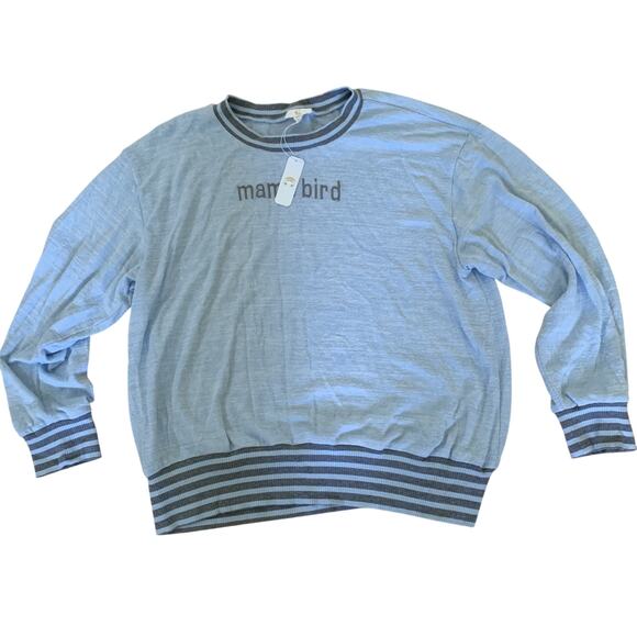 NWT CHARMING CHARLIE WOMEN'S BLUE & GRAY STRIPE "MAMA BIRD" SWEATER SIZE XL - Picture 1 of 7